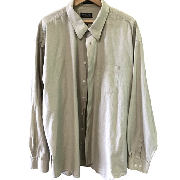 Joseph & Feiss Button-Down Collar Shirt: Long Sleeves Tan, Men's Size 18.5 Neck - Picture 1 of 7